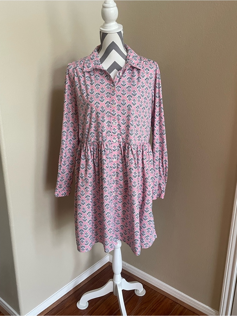 J. Crew Pink Floral Long Sleeve Dress - 98% Cotton - Size: 14